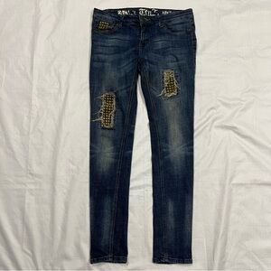 Ten 25 ladies dark denim distressed jeans size 9/10